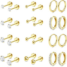Hypoallergenic 14K Gold Plated Flat Back Earrings for Women Men Surgical Stainle