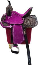 Leather Purple Suede Western Barrel Racing Handmade Horse Saddle Trail Tack