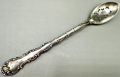 Antique 1897 Strasbourg Gorham 5 3/4" Sterling Silver Olive Spoon Monogram