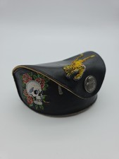 Vtg Ed Hardy Tattoo Embroidered Leather Sunglasses Case Tiger EHS-009