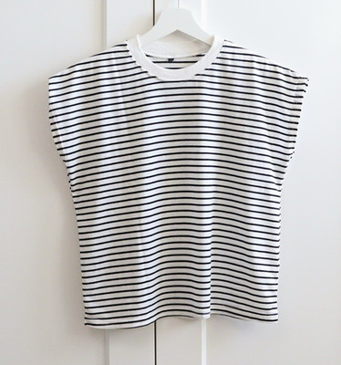 SheIn Damen T-Shirt S Normalgröße weiß/schwarz gestreift Basic Rundhals Kurzarm