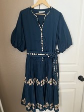 Roller Rabbit Embroidered Maxi Dress/with Pockets Women’s Size Medium