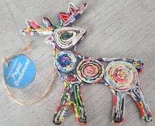 Unique Rolled Paper Large Reindeer Deer Christmas Ornament Recycled Magazine