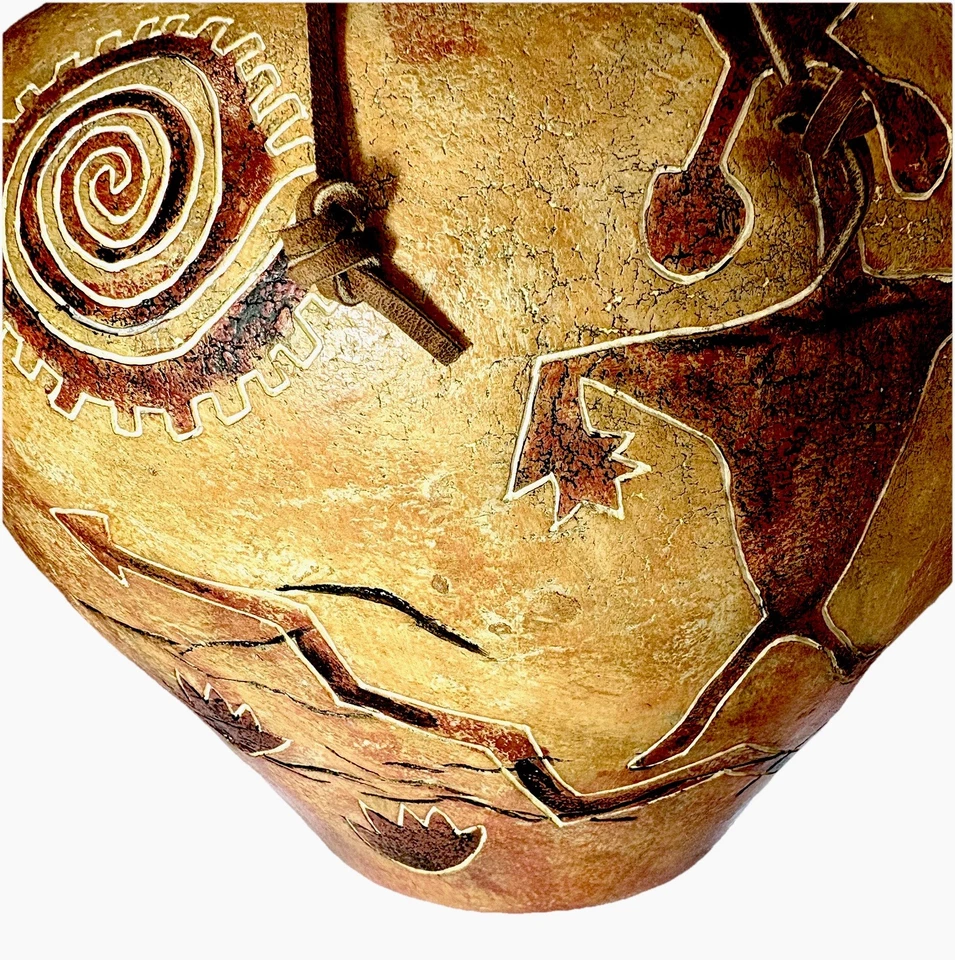 Wall Vase Pottery Textured Glaze Leather Trim 9x10 “ - Image 4 of 4