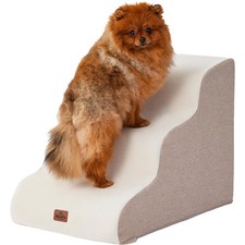 Beige Curved Dog Stairs Ramp for Small Dogs  Cats 17" H, 3-Step Dog Steps fo...