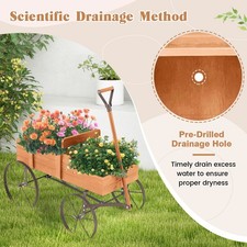 Wooden Flower Planter Cart with Wheels Storage Bin for Garden Yard Orange
