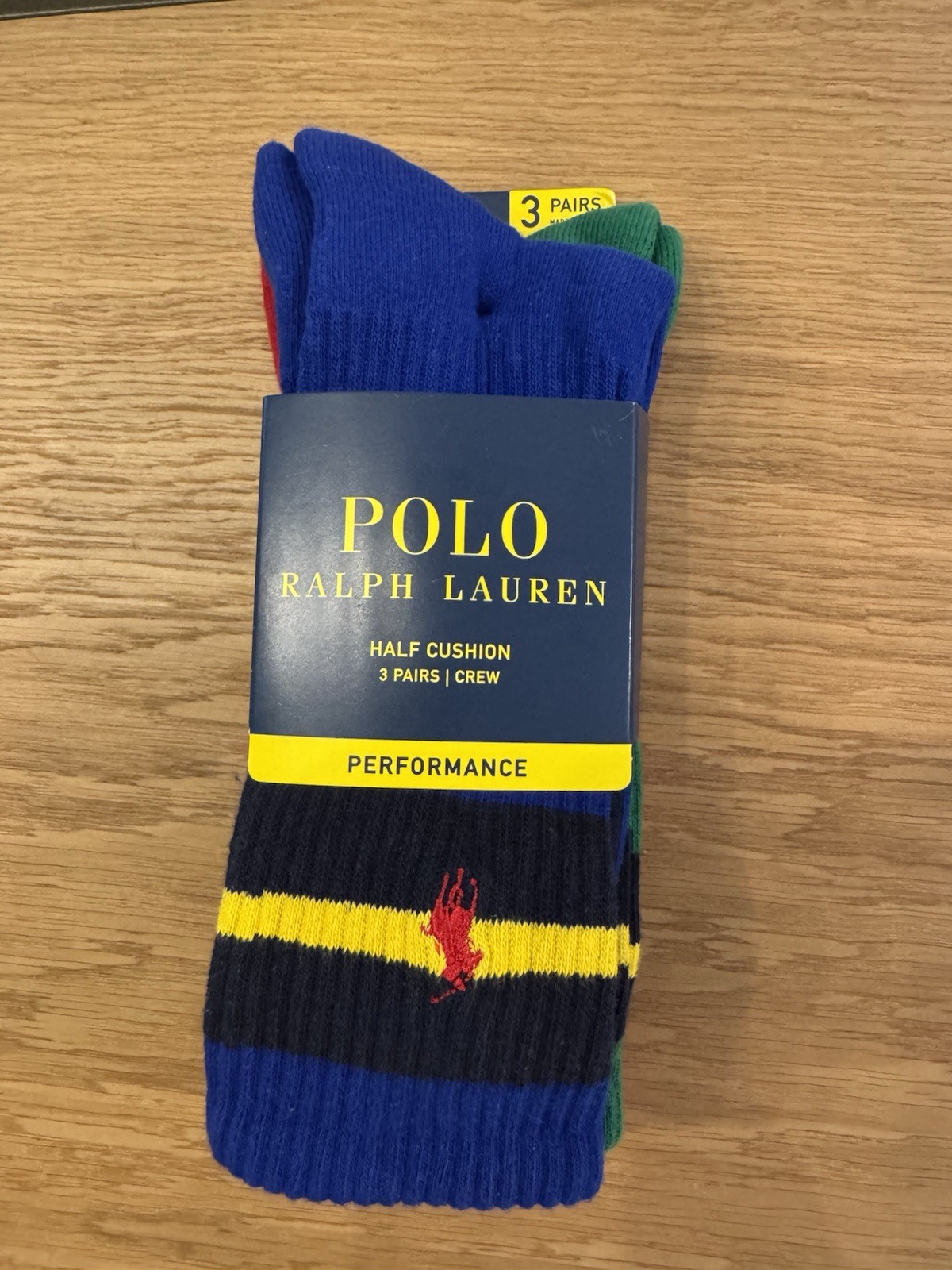 PONY Polo Ralph Lauren Calze Uomo 1 2 Cuscino Crew 3 Pk Blu Verde Rosso Tg 10 13