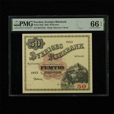 1953 Sweden Sveriges Riksbank 50 Kronor Pick#35af PMG 66 EPQ Gem UNC