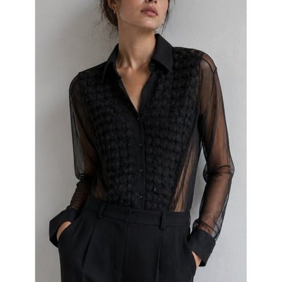 NWT Naracamicie Sheer Button Down Blouse Black Size 1 (Small)
