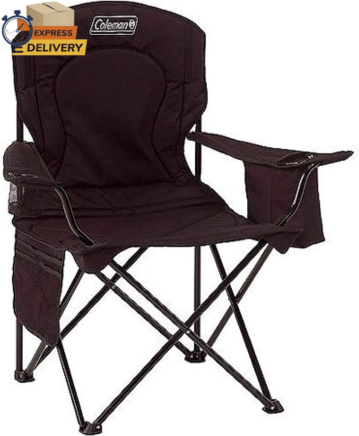 Portable Camping Chair with 4-Can Cooler, Cushioned Seat & Back with Side Pocket