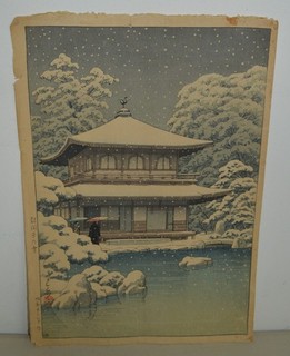 Snow at Ginkakuji Temple by Kawasi Hasui Woodblock Print Japan 15 x 10