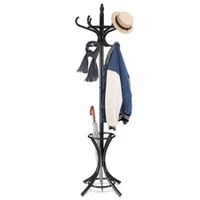 73" Coat Rack Freestanding, Wooden Coat Tree with 12 Hooks and Umbrella Stand...