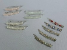 Silver Tone Iridescent Rhinestones  Faux Seed Pearl Vintage Hair Clip Lot 11