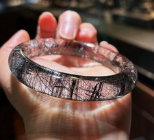 57.5mm Top Natural Black Rutilated Quartz Healin Crystal Bracelet Reiki Gif