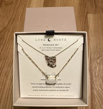 Luna Norte White Druzy Quartz Necklace Set 14 KT Gold Plated Brass