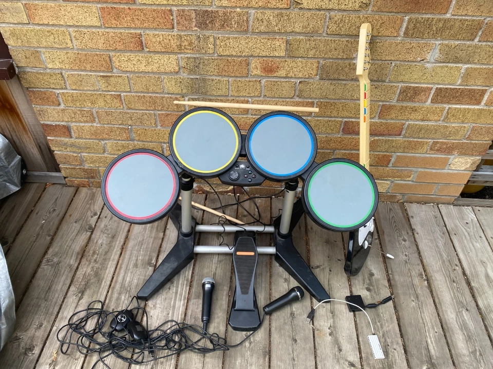 Rock Band Bundle PS3 Console, Wired Drums, Fender Stratocaster W/ Dongle, 2X Mic - Image 2 of 4