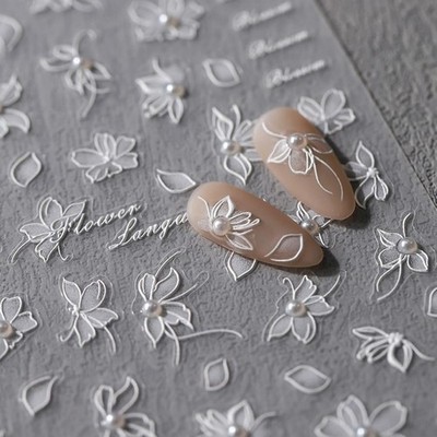 5D Embossed Flower Nail Stickers for Art White Floral 