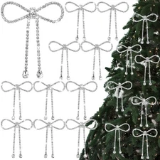 12 Pcs Rhinestone Christmas Bows Ornaments Sparkly Glitter Bow Christmas Tree...