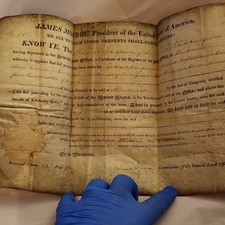 James Monroe Signed Original Land Grant Document 19th Century Presidential