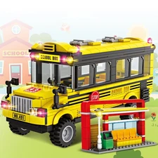 School Bus Building Blocks Set for Kids 6+ 488PCS Creative Vehicle Toy with M...