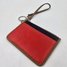Coach Mini Signature Orange Brown Navy Key Ring ID Case Wallet Wristlet 4.25x3  