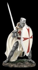 Veronese Kreuzritter Figur in Schlachtpose-Wei&szlig;e R&uuml;stung-TemplerMittelalter