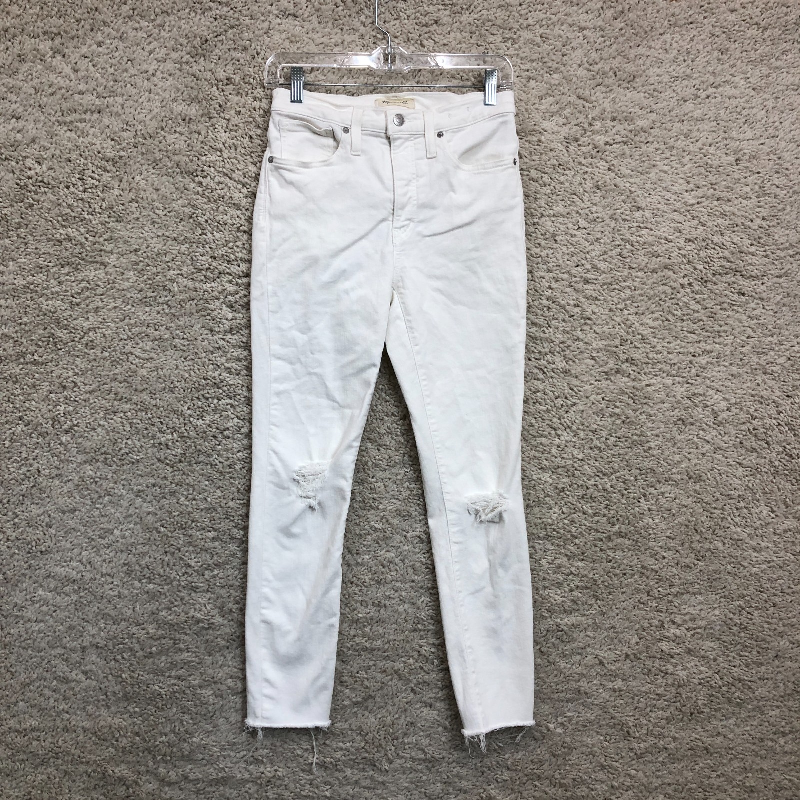 Madewell Jeans 27 Womens White Denim Skinny High Rise Raw Hem Distressed Stretch