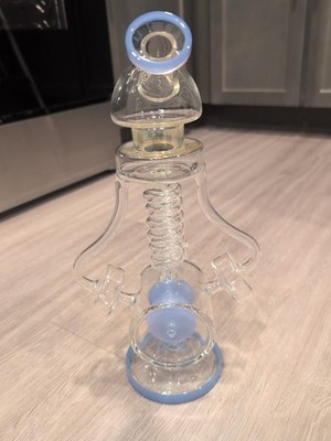 15'' Color Changing Lookah Glass Spiral Baby Blue Hidden Perc Bong