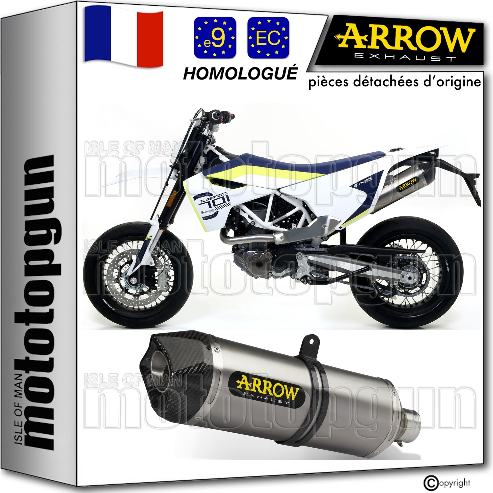 Échappement Arrow Race-Tech pour Husqvarna 701 Supermoto 2020 en aluminium noir