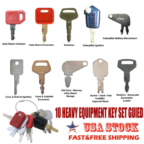 10 x ensemble de clés d'allumage pour équipement de construction lourd pour étui pour chat JD Komatsu Hyster - Photo 1 sur 7