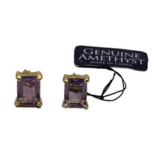 Genuine Amethyst Pierced Earrings Sterling Silver 14kt Gold Overlay