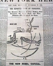 PENSACOLA FL Florida & Nashville TN Tennessee Civil War MAPS 1861 Old Newspaper