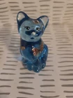 Vintage Fenton Glass Misty Blue Cat with Butterflies Hand Painted