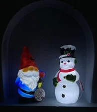 Blow Mold Christmas Snowman & Gnome 11” Tabletop Light Up Blowmold Plastic NWT