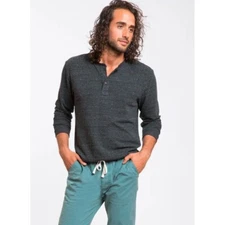 Marine Layer Double Knit Henley Charcoal Medium Raw Hem