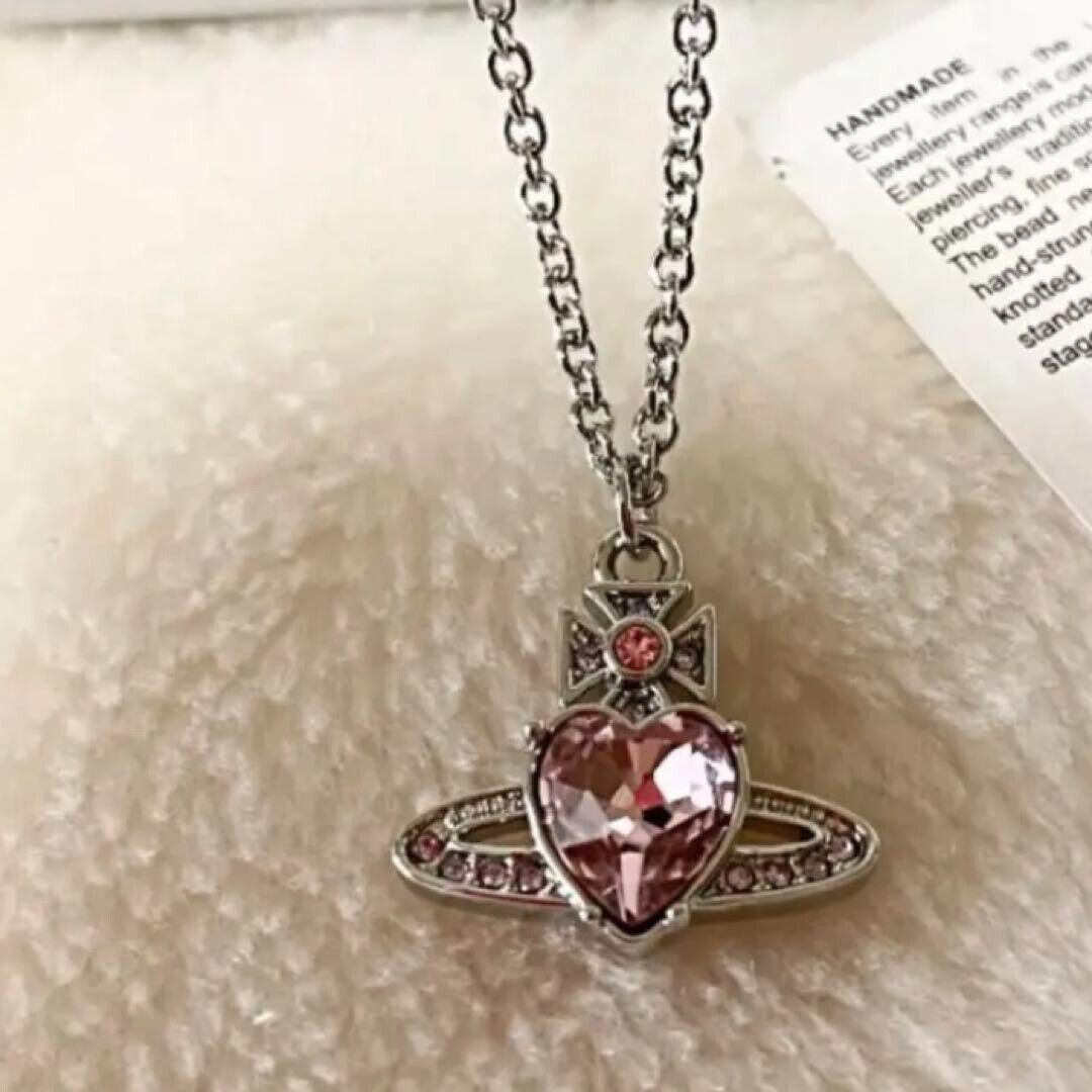 Vivienne Westwood ARIELLA orb necklace Heart necklace silver pink zirconia  | eBay