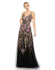 Mac duggal 5617 V-Neck Sequin Column Gown Sz 4 Black Multi Mrsp $698