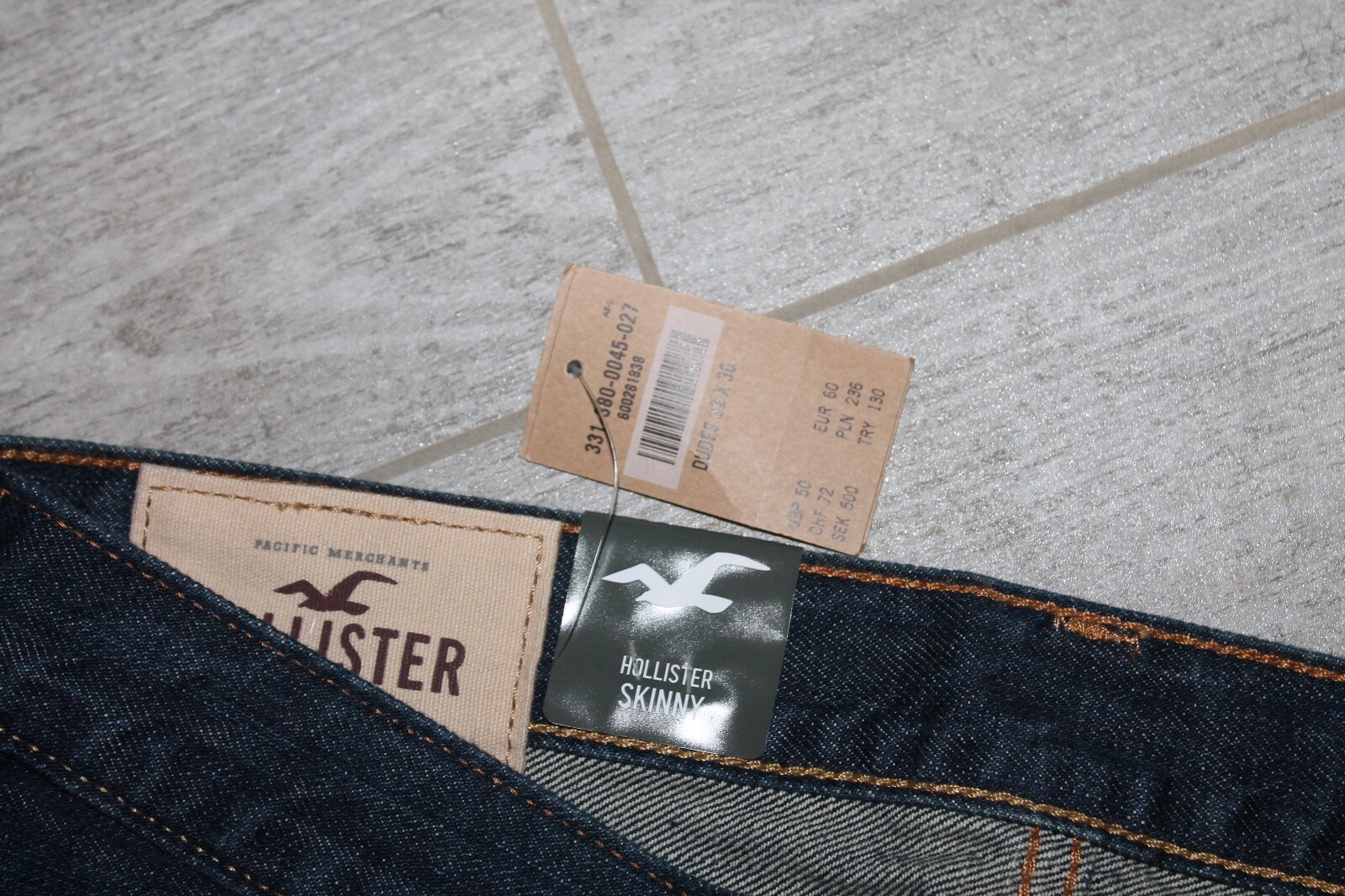 Hollister Herren Skinny Jeans Hose Blau Größe 32 x 30 Neu mit Etikett