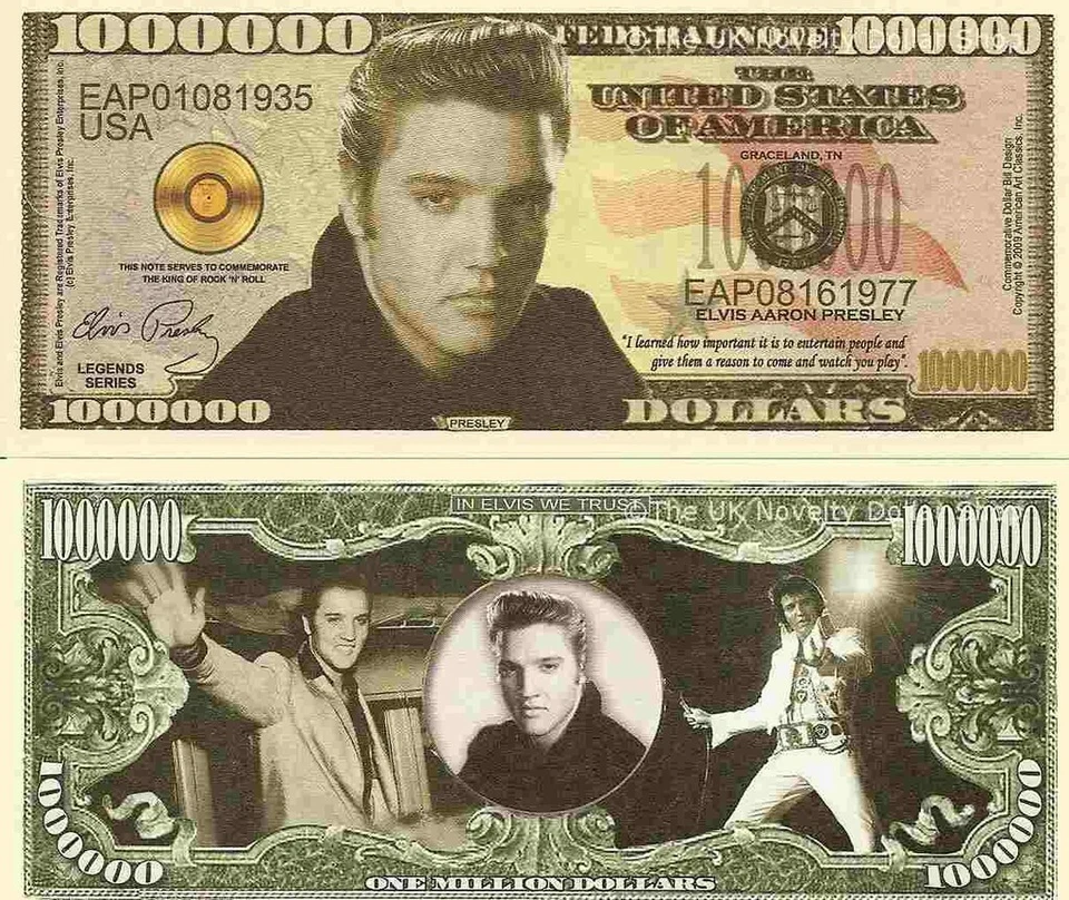Elvis Aaron Presley King of Rock N Roll Dollar Bills x 2 American Actor Singer