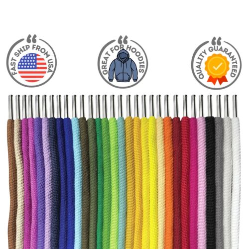 Hoodie Drawstring Cord Replacement, Premium 100% cotton 1/4"round metal ends - Afbeelding 1 van 34