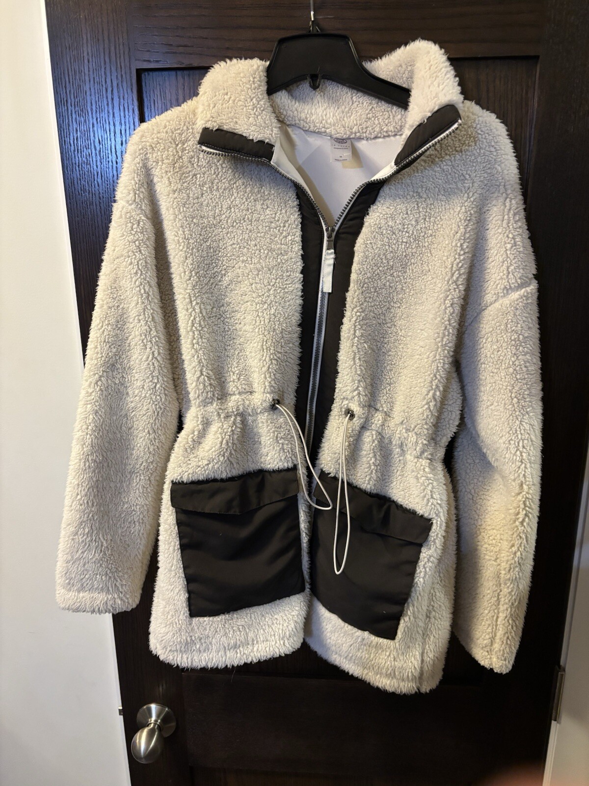 Ivory Te Verde Womens Sherpa Jacket with Brown Trim Size M