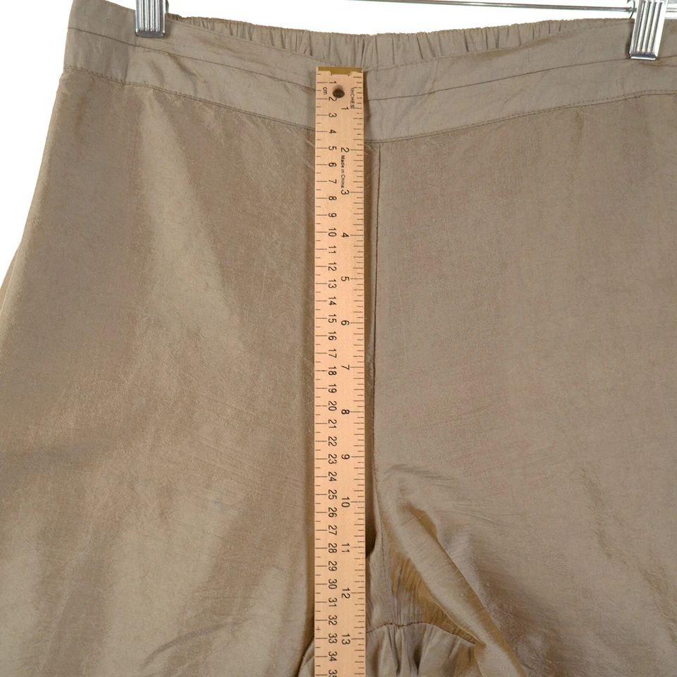 FLAX Green Metallic Wide-Leg Silk Pants Womens Small S Side Button - Image 3 of 4