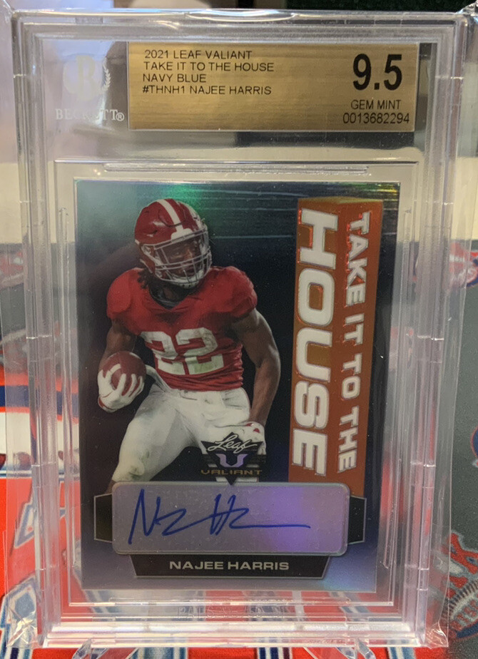 Najee Harris Leaf Valiant Take It to the House Autographs #NH1 Platinum Blue