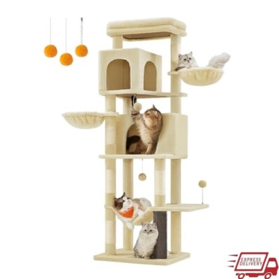 Multi-Level Cat Tree W/ Caves Scratching Posts Hammock Perch Hammock Indoor New