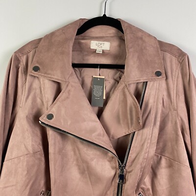 Loft Faux Suede Moto Jacket Size 16 Dusty Pink Full Zip