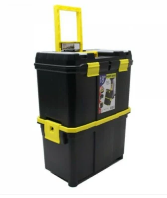 TOOLZONE Mobile Tool Box Pull Along Trolley 18" Double on Wheels Parts Organiser NEW
