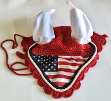 U.S. Flag Horse Fly Mask Bonnet Ears Air Flow Bugs Insects Mosquitoes