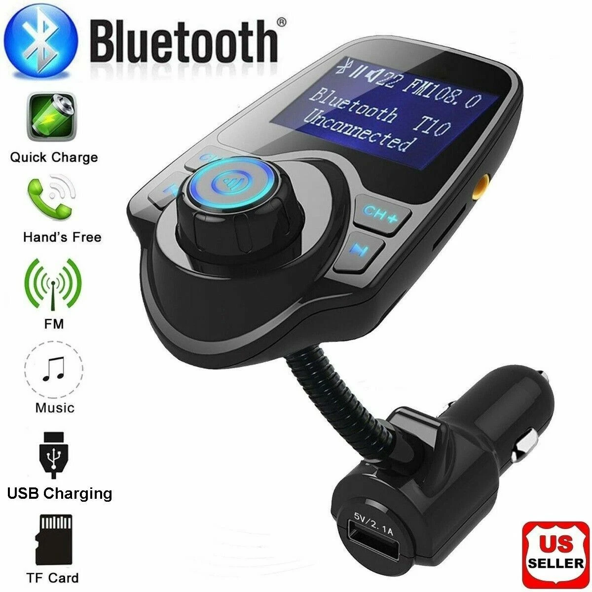 Wireless In-Car Bluetooth FM Transmitter MP3 Radio Adapter Car Kit USB  Charger