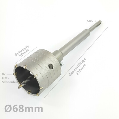 EFFEKTWERK Bohrkrone 68mm SDS Plus - Dosenbohrer 68mm Mauerwerk Porenb Gasbeton Ziegel Naturstein Dosensenker Bohrkrone Steckdose Fur Bohrhammer Hammerschlagfest Bohrkrone Fur Steckdosen
