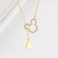 Disney Mickey Mouse Austrian Crystal Necklace 14 Kt Gold Plated